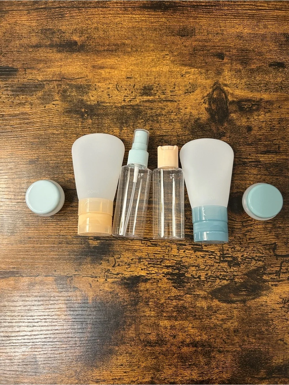 Travel Toiletry Bottle Set in Pastel Blue & Peach